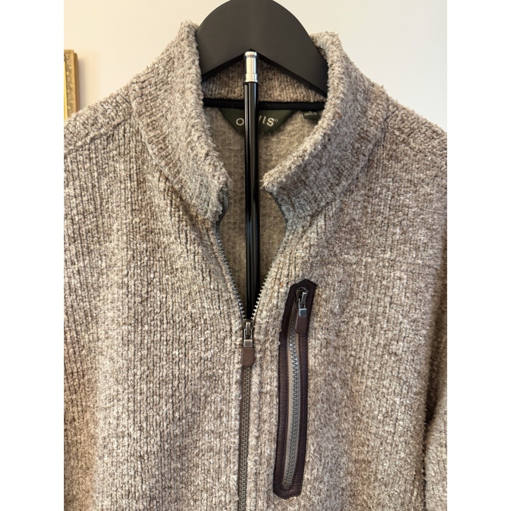Orvis Sweater Mens Medium Beige Full Zip Mock Neck Knit Jacket Fleece Lined - Picture 5 of 10
